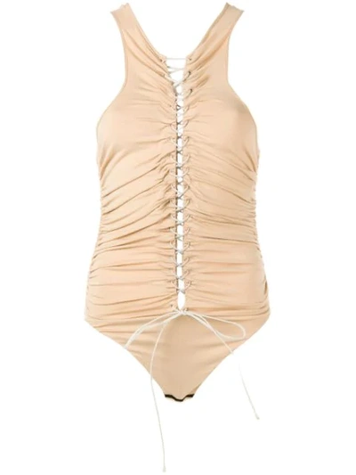 Ben Taverniti Unravel Project Lace-up Front Top In Neutrals