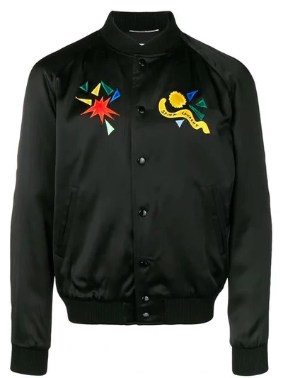 Saint Laurent Satin Varsity Jacket In Black