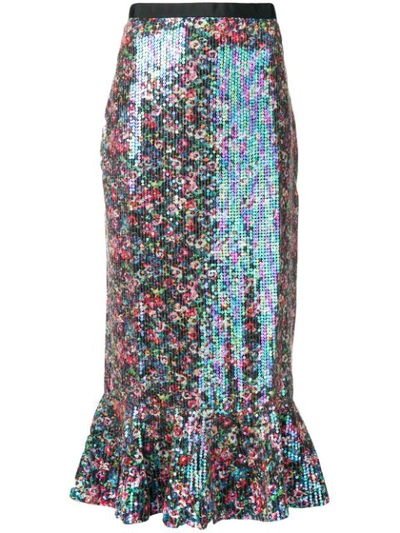 Saloni Iridescent Sequin Mermaid Skirt In Black