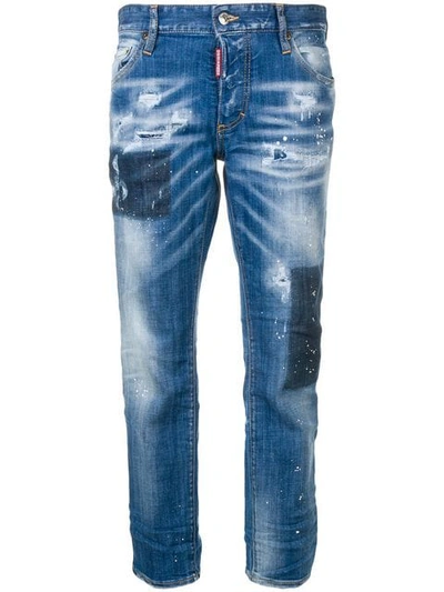 Dsquared2 Bleached Holes Boyfriend Jeans In Blue