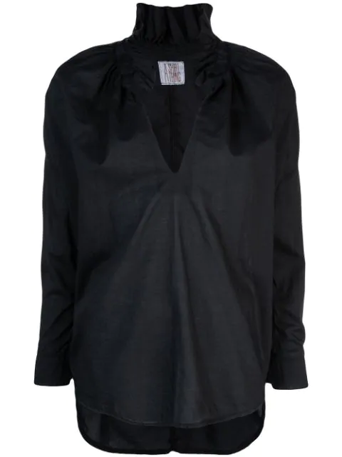 A Shirt Thing Ruffle Neck Shirt In Black | ModeSens