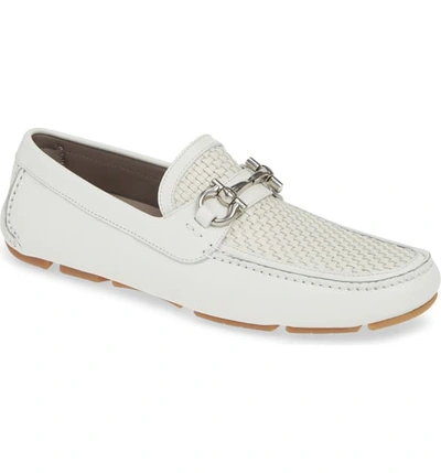 Ferragamo Parigi Bit Driving Moccasin In White Intense