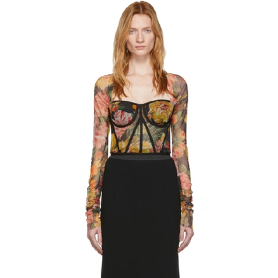 Dolce & Gabbana Dolce And Gabbana Multicolor Floral Tulle Long Sleeve Bustier Blouse In Hnt41 Mix F