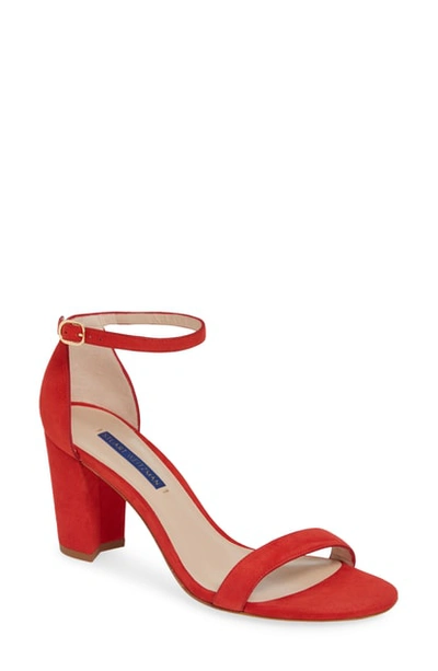 Stuart Weitzman Nearlynude Ankle Strap Sandal In Followme Red Suede