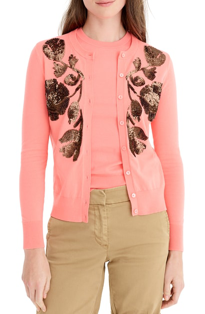 sequin floral embroidered cotton jackie cardigan sweater