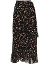 Ganni Elm Floral-print Ruffled-georgette Wrap Skirt In 099