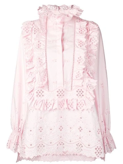 Alberta Ferretti Broderie Anglaise Ruffled Shirt In 0226 Pink
