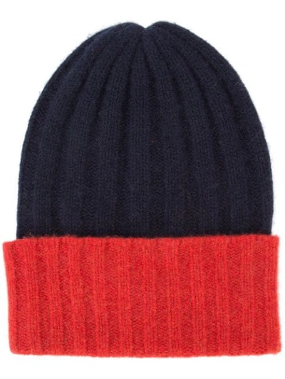 The Elder Statesman Cashmere Colour Block Beanie In Blue