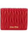 Miu Miu Matelassé Small Logo Wallet In Red