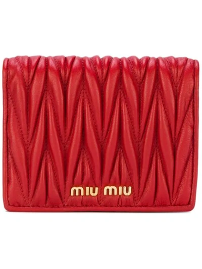 Miu Miu Matelassé Small Logo Wallet In Red