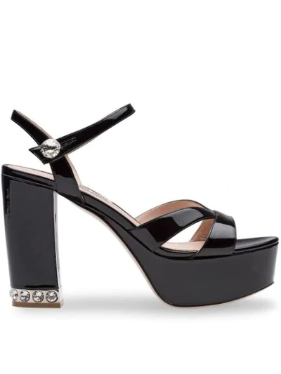 Miu Miu Crystal Embellished Platform Sandals In Black