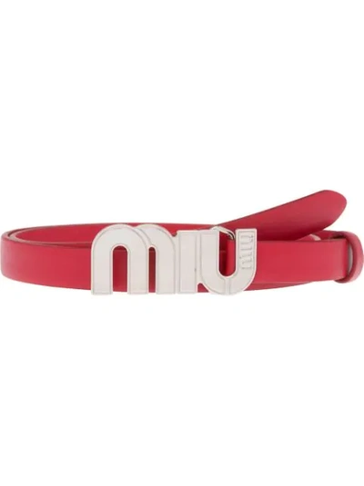 Miu Miu Logo Buckle Belt In Red