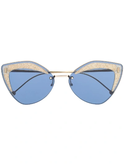 Fendi Eyewear Blue Cat Eye Sunglasses - Gold