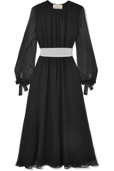 Aross Girl X Soler Amanda Belted Silk-georgette Midi Dress In Black