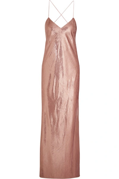 Michelle Mason Metallic Velvet Gown In Blush