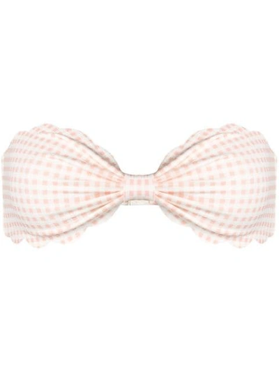Marysia Antibes Scallop-edge Gingham Bandeau Bikini Top In Pink