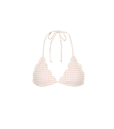 Marysia Broadway Scallop-edge Gingham Triangle Bikini Top In Pink