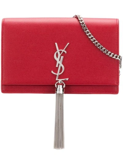 Saint Laurent Small Monogram Tassel Chain Wallet In Red