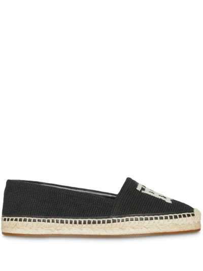 Burberry Tabitha Leather-trimmed Logo-detailed Canvas Espadrilles In Black/ecru