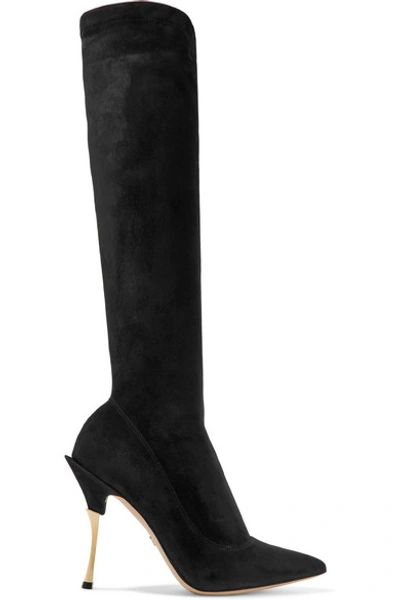 Dolce & Gabbana Cardinale Stretch-suede Knee Boots In Black