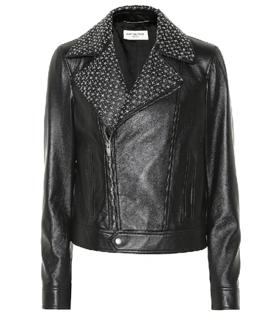 Saint Laurent Embroidered Leather Jacket In Black