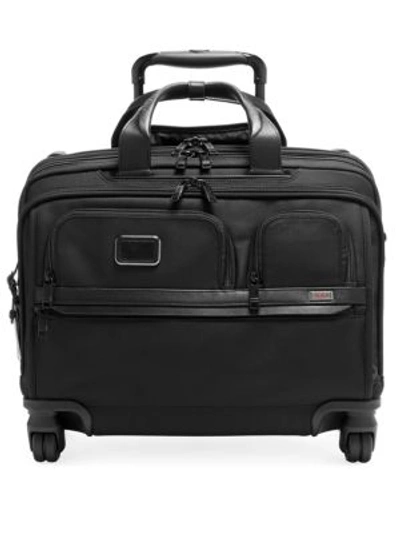 Tumi Alpha 3 Leather Deluxe 4-wheel Laptop Briefcase (35.5cm) In Black