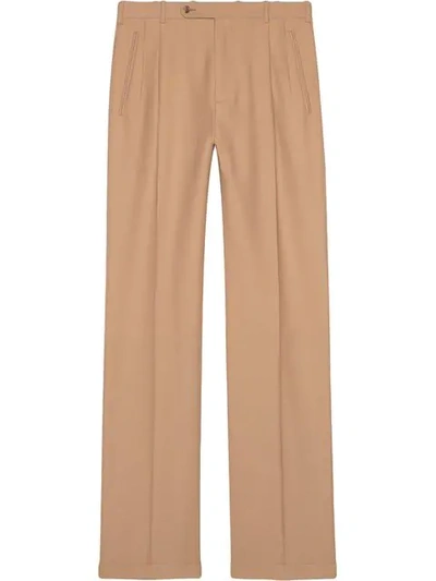 Gucci Long Wool Trousers In Neutrals