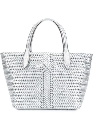 Anya Hindmarch The Neeson Tote In Silver Crinkled Metallic Calfskin