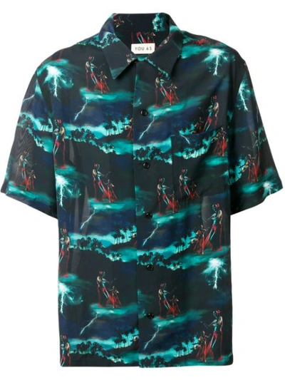 You As Miles Hawaiian Storm-print Short-sleeved Shirt In Deep Jade