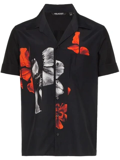 Neil Barrett Sliced Anemone-print Cotton Hawaiian Shirt In Black