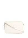 Jimmy Choo Balti Latte Nappa Leather Embossed Choo Logo Mini Bag In White