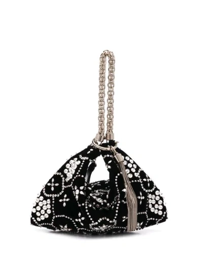 Jimmy Choo Callie Black Suede Clutch Bag With Star Crystal Embroidery