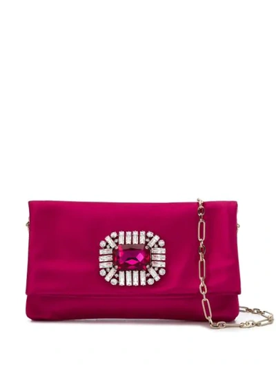 Jimmy Choo Titania Hot Pink Satin Clutch Bag With Jewelled Centre Piece