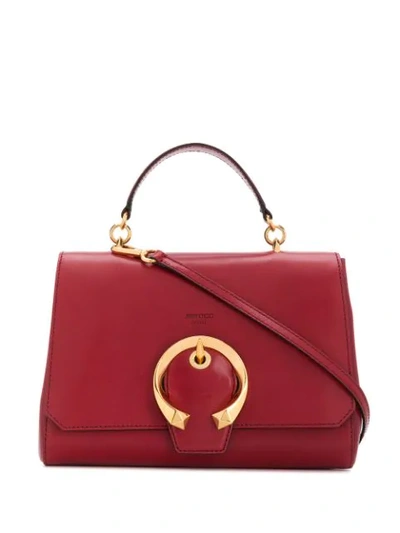 Jimmy Choo Madeline Tophandle Red Calf Leather Top Handle Bag With Metal Buckle