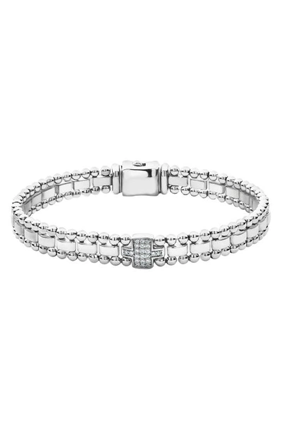 Lagos Sterling Silver Caviar Spark Pave Diamond Link Bracelet In White/silver
