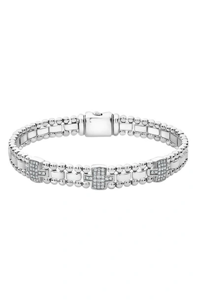 Lagos Sterling Silver Caviar Spark Diamond Link Bracelet In White/silver