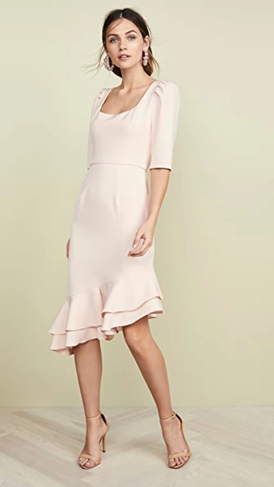 Black Halo Evelyn Ruffle Sheath Dress In Sweet Blush