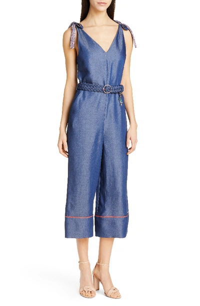Ted Baker Colour By Numbers Pilco Chambray Jumpsuit In Mid Wash