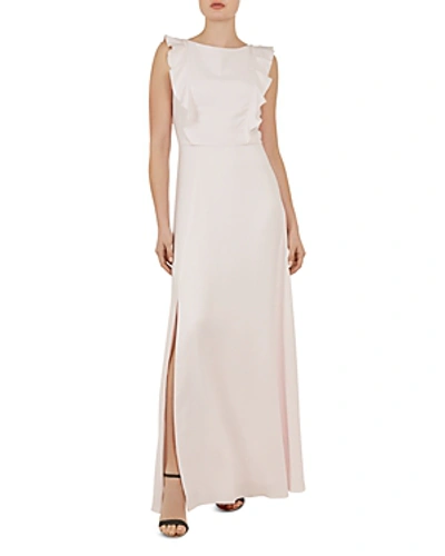 Ted Baker Tie The Knot Ardenia Waterfall Ruffle Gown In Nude Pink