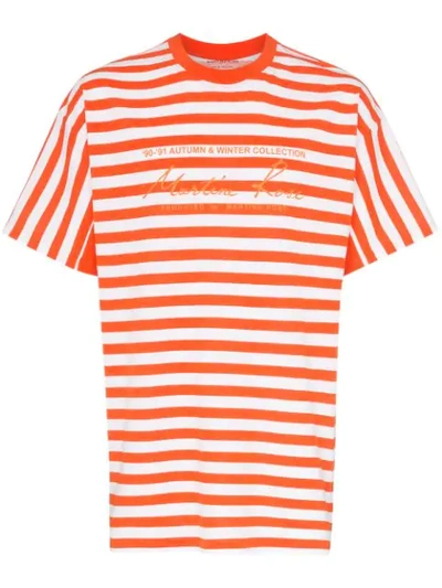 Martine Rose Oversized Stripes Orange And White Cotton T-shirt