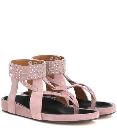 Isabel Marant Ellan Embellished Suede Sandals In Pink