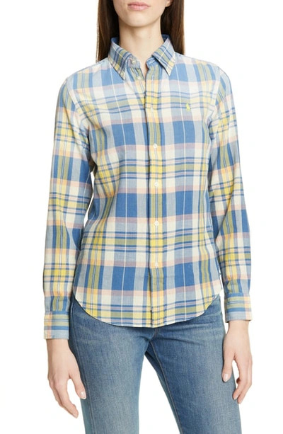Polo Ralph Lauren Logo Plaid Shirt In Blue/ Yellow | ModeSens