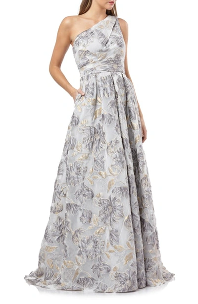 Carmen Marc Valvo Infusion One-shoulder Pleated Brocade Ballgown