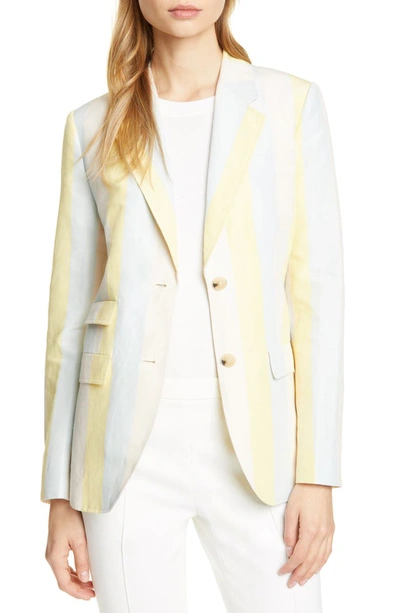 Tory Burch Stripe Silk & Linen Blazer In Linen Silk Suiting Stripe