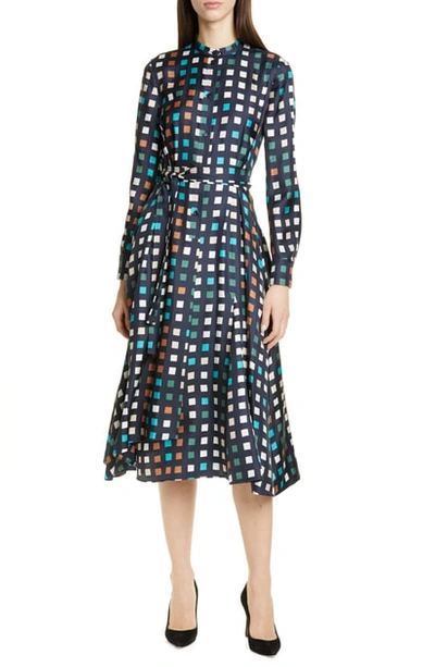 Hugo Boss Desmona Long Sleeve Silk Shirtdress In Dark Navy Fantasy |  ModeSens