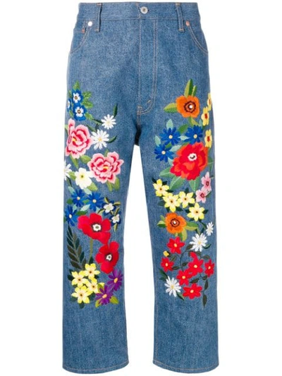 Junya Watanabe Floral-embroidered Jeans In Blue