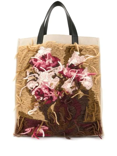 Ports V Floral Knit Patch Tote In Brown