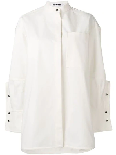 Jil Sander Gloria Collarless Cotton Shirt In White