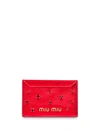 Miu Miu Crystal Embellished Card Holder In Red