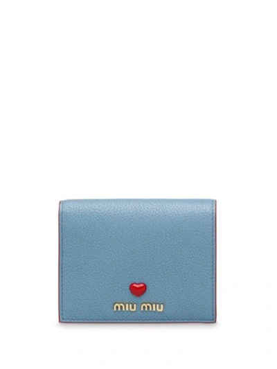 Miu Miu Madras Leather Wallet In Blue